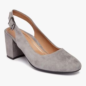 VIONIC Slingback Grey Suede Heels Dove Charcoal Neutral Block Shoes Comfort 9.5